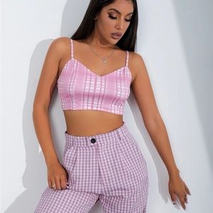 Pink and white plaid cami crop top